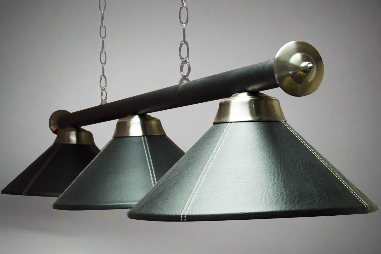 3-Light Black Leather Pool Table Lighting Bar