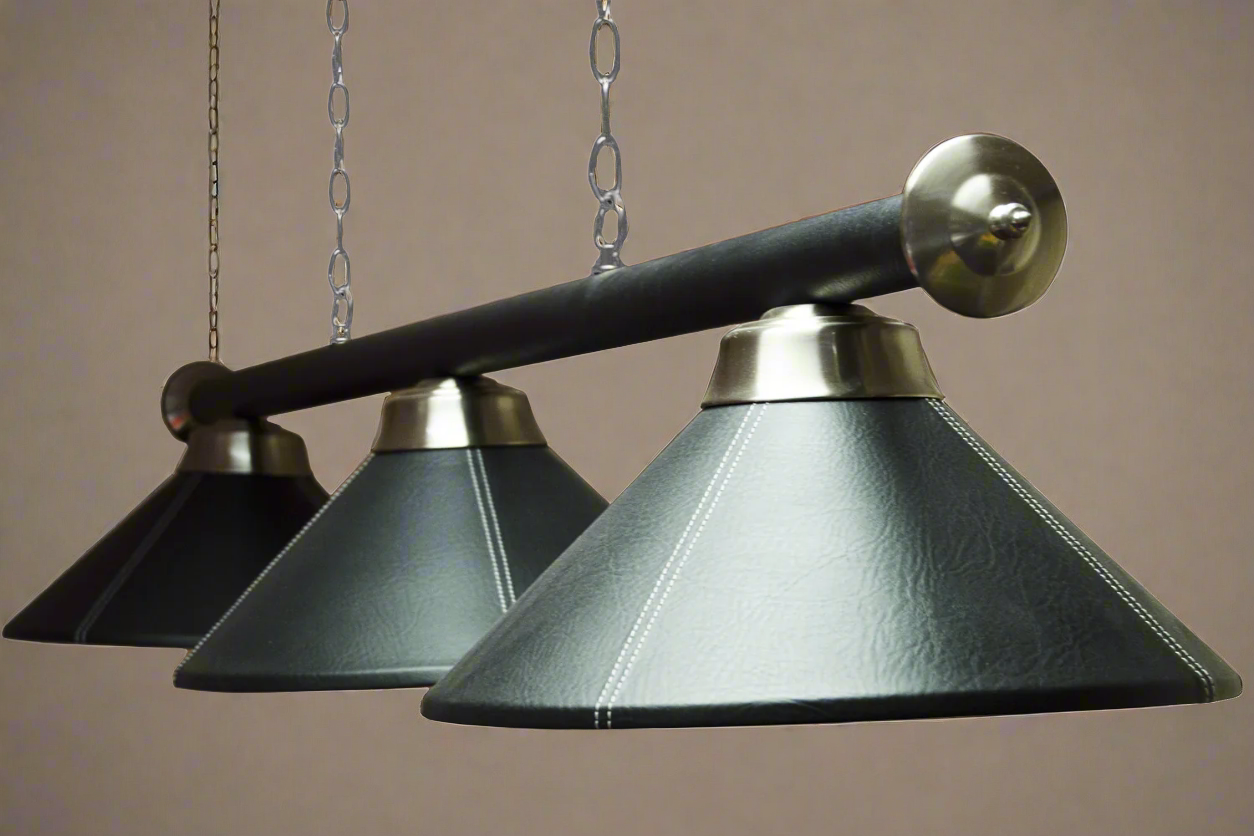 3-Light Black Leather Pool Table Lighting Bar