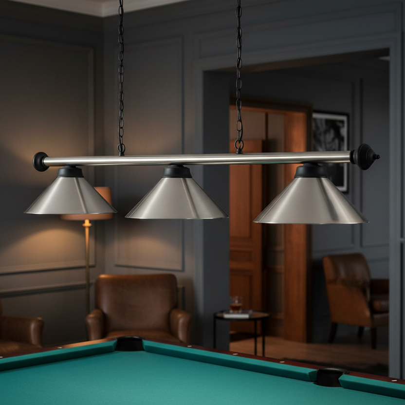Brushed Steel Pool Table Light | 3-Light
