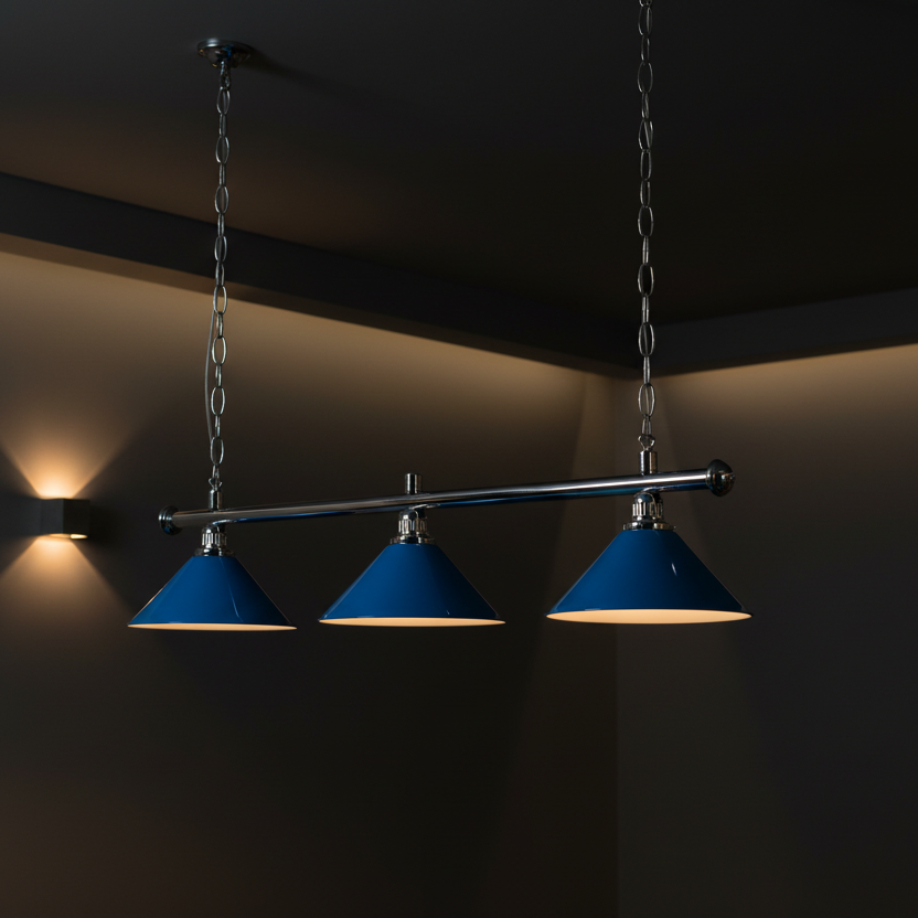 Chrome Blue Pool Table Light | 3 Lamp