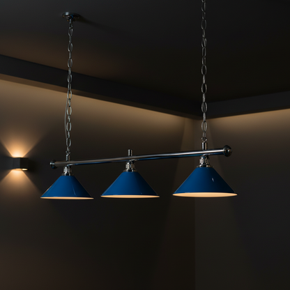 Chrome Blue Pool Table Light | 3 Lamp