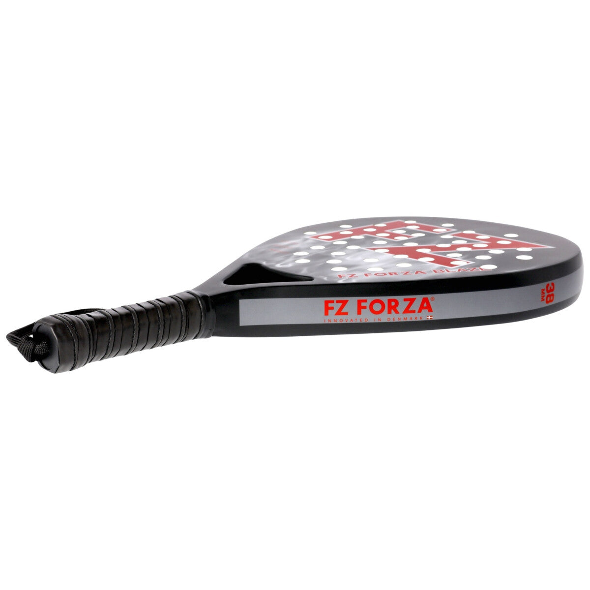 Side profile of the black and red FZ FORZA Blaze padel racket